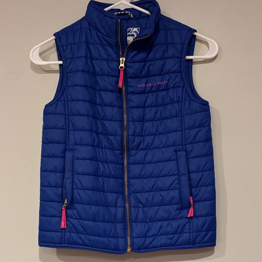 Vineyard Vines Navy Quilted Vest with Pink Zipper